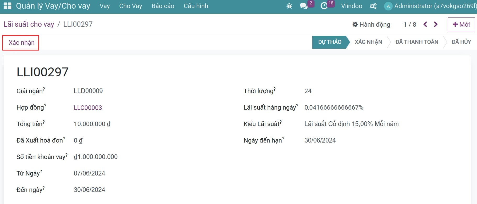 Xác nhận lãi cho vay