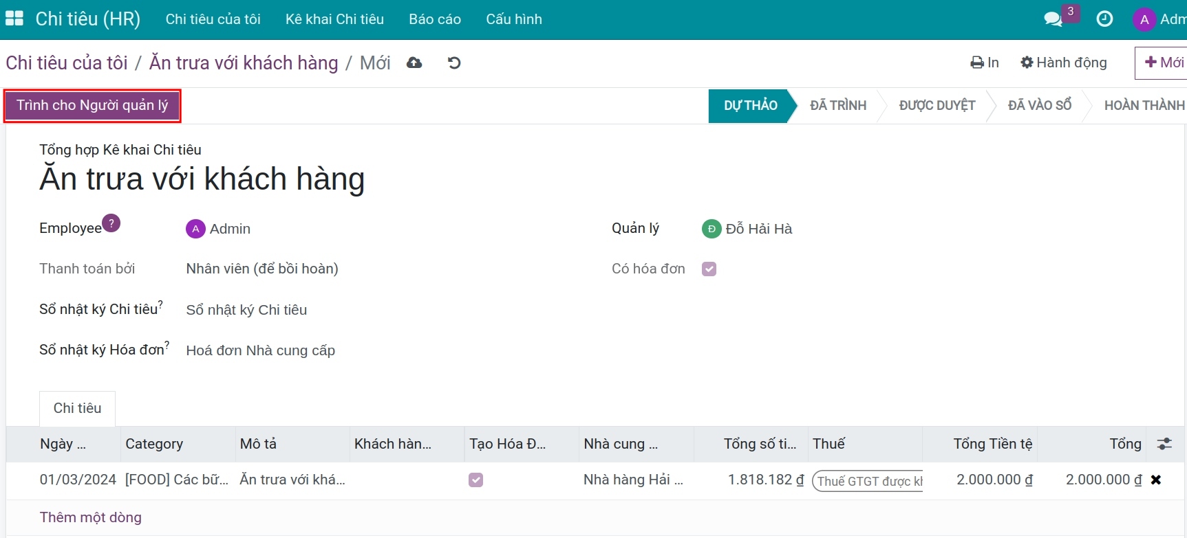 Trình cho người quản lý duyệt
