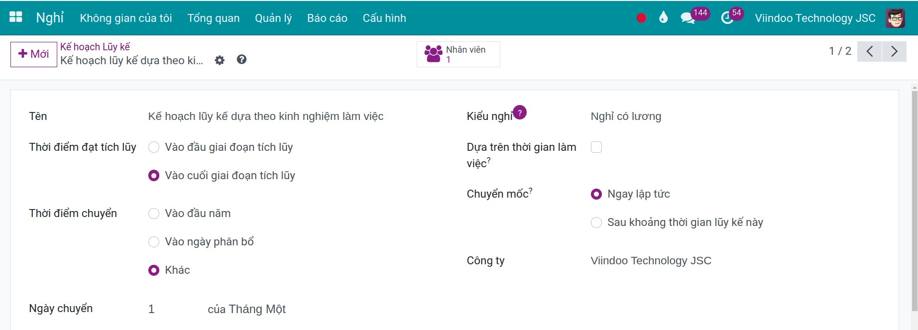 tạo mới kế hoạch lũy kế hàng năm