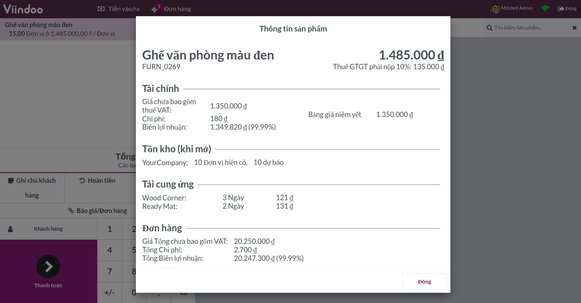 Thông tin sản phẩm - Viindoo PoS