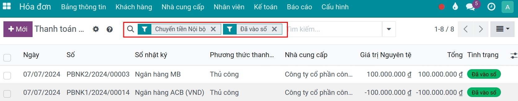 Chuyển tiền nội bộ - Chi tiền - Phần mềm kế toán Viindoo
