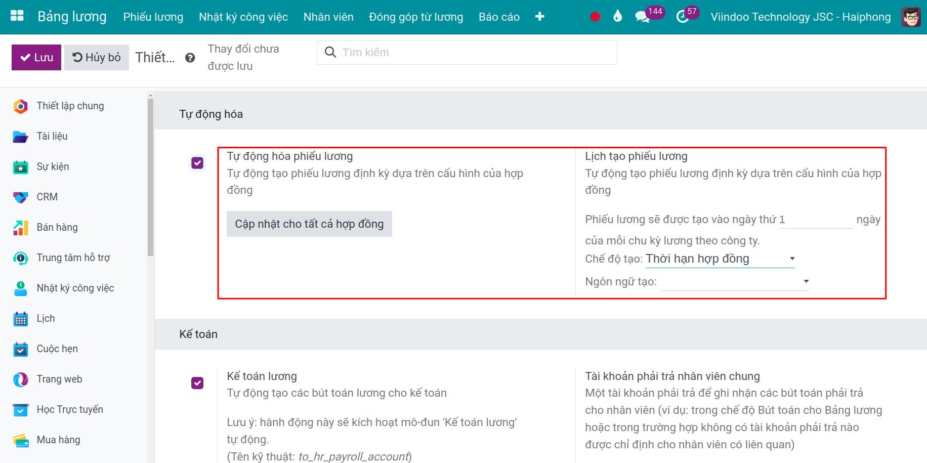 Tự động tạo phiếu lương - Phần mềm quản lý tính lương Viindoo