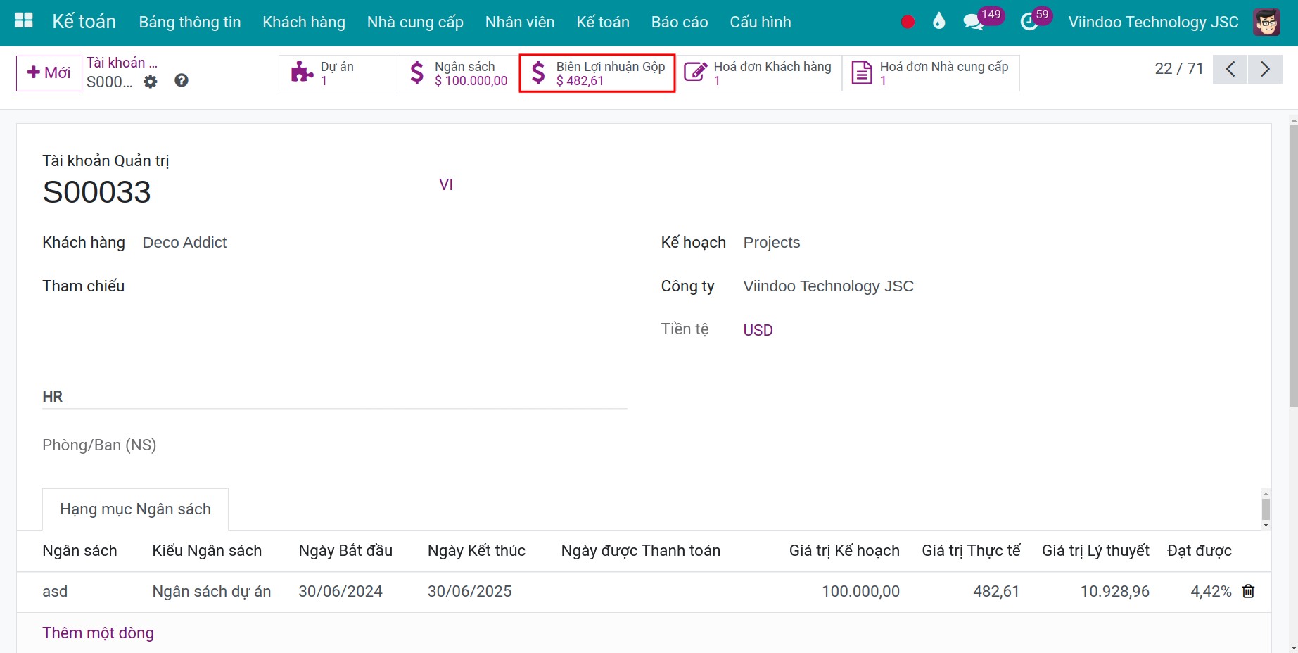 click gross margin button