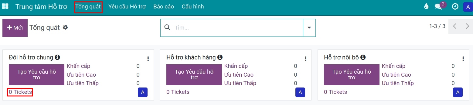 Giao diện đội hỗ trợ tại bảng tổng quan
