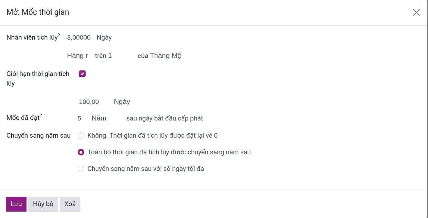 tạo mới một quy tắc 5 năm