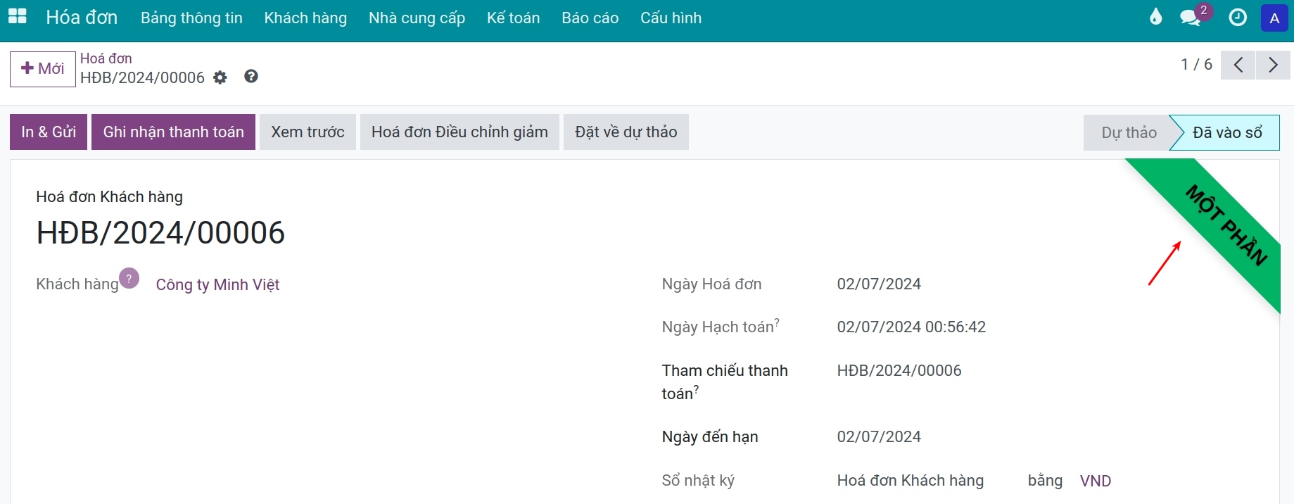 Hóa đơn hoàn trả 1 phần