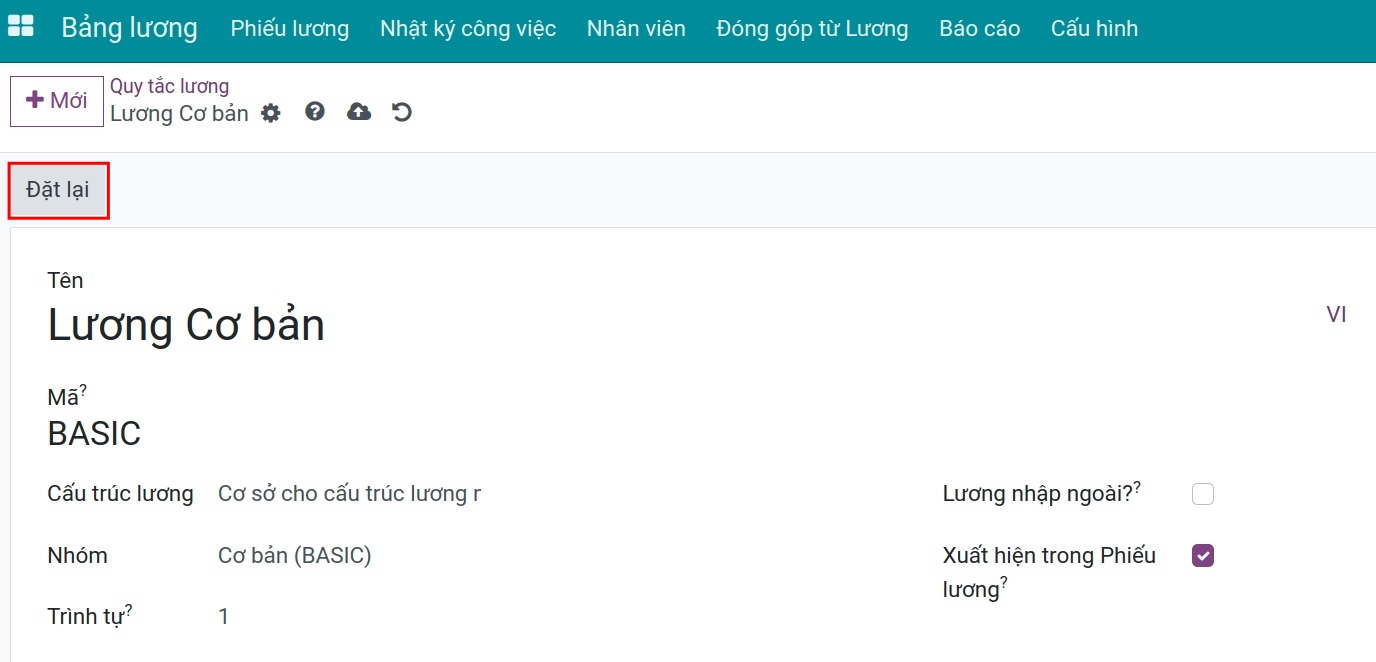 Đặt lại điều kiện và công thức cho quy tắc lương Bảng lương Viindoo
