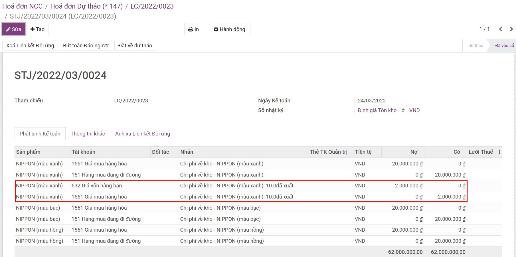 Bút toán bổ sung giá vốn xuất kho - Viindoo Accounting