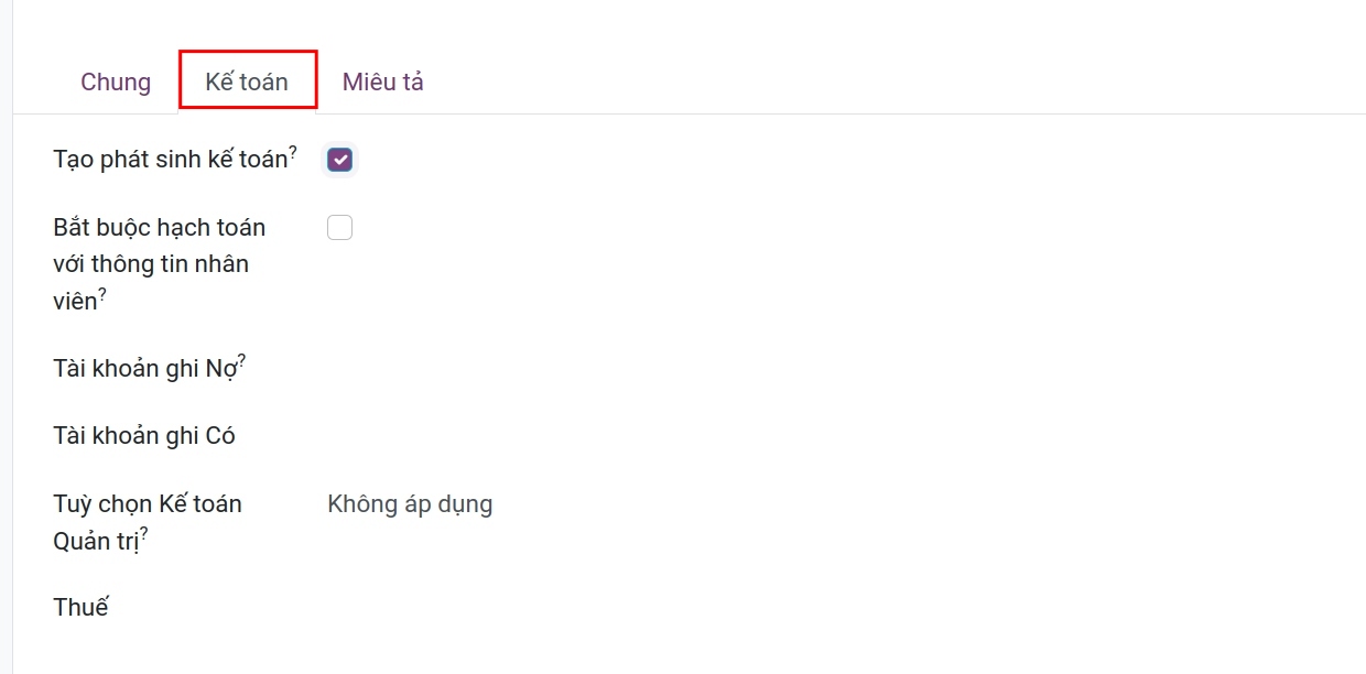 Các trường trong tab Kế toán Bảng lương Viindoo