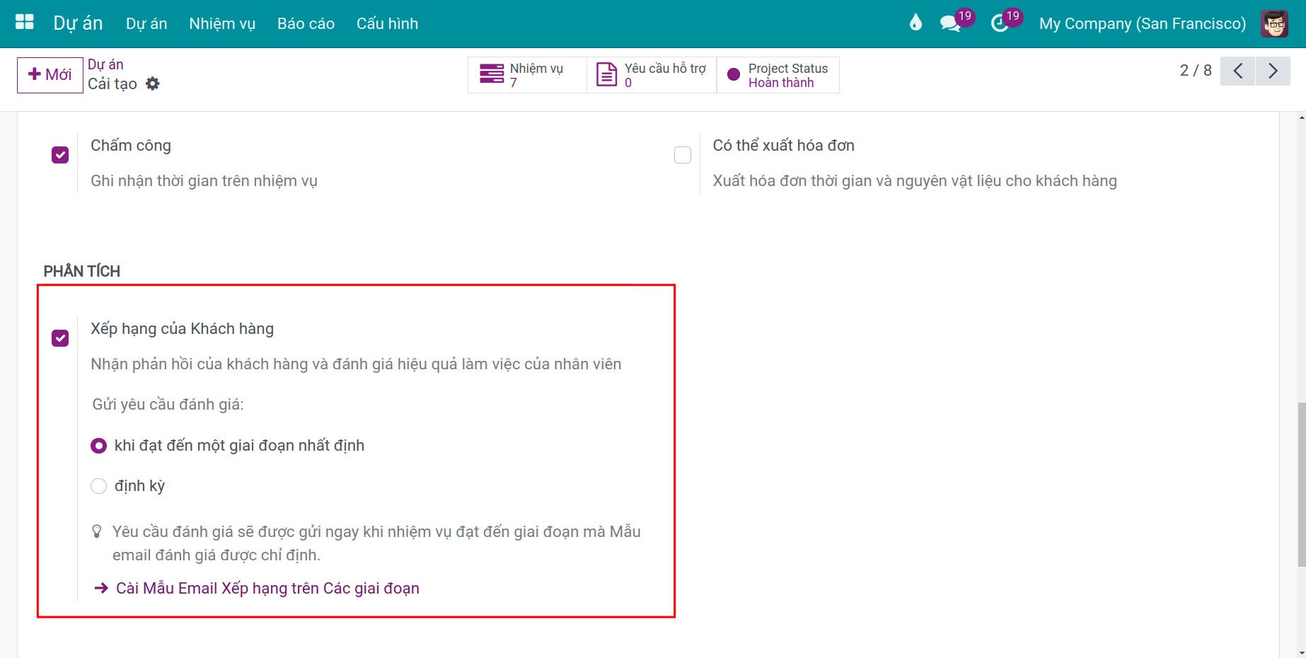 Chọn thời gian tiếp nhận đánh giá