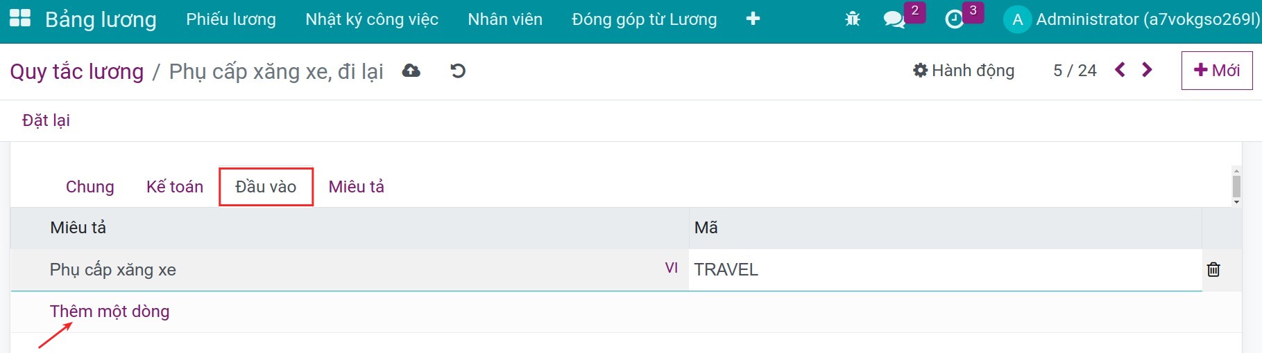 Các trường trong tab Đầu vào Bảng lương Viindoo