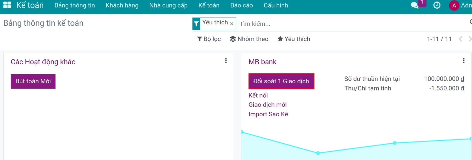 Đối soát ngân hàng nhận tiền - Phần mềm Kế toán Viindoo