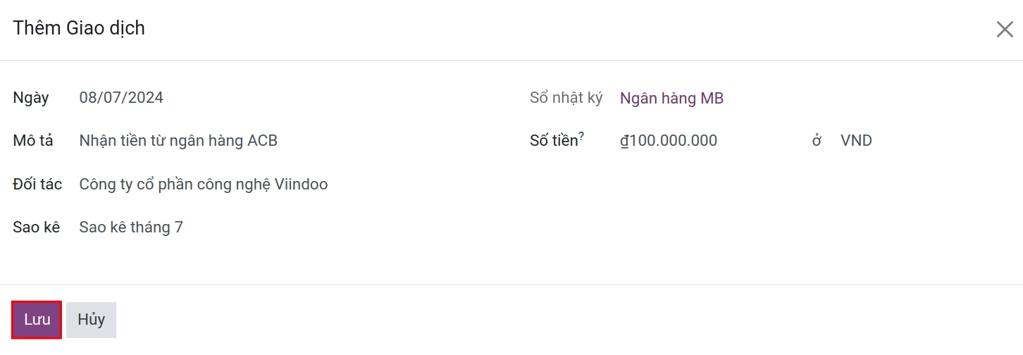 Đối soát ngân hàng nhận tiền - Phần mềm Kế toán Viindoo
