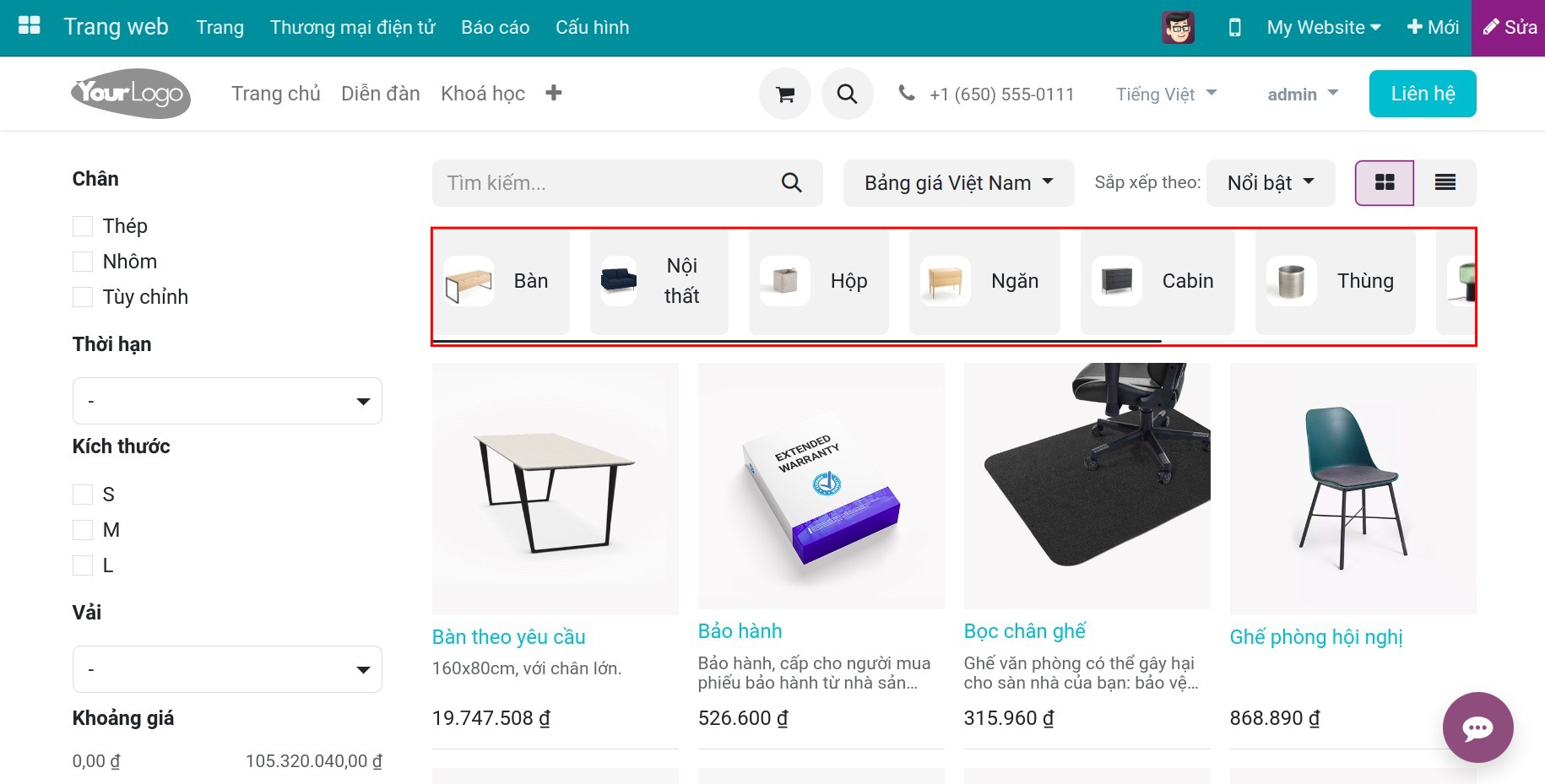 Danh sách nhóm sản phẩm thương mại điện tử