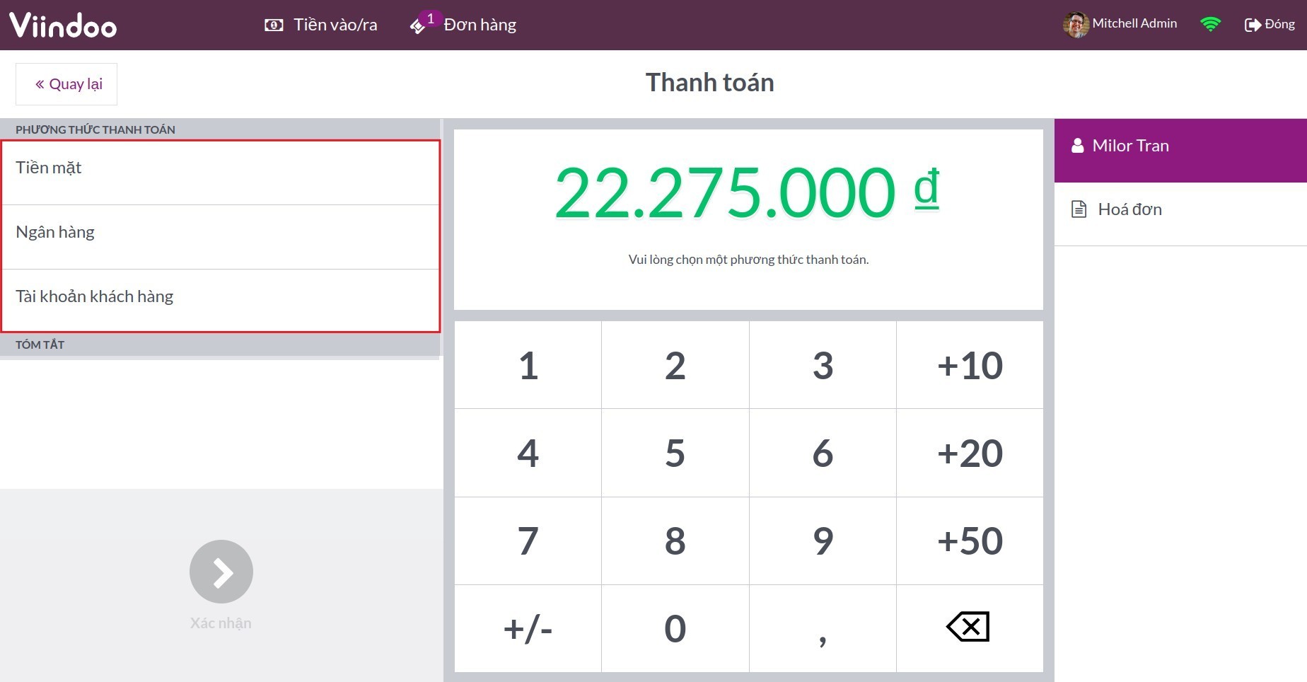 Chọn phương thức thanh toán - Viindoo PoS
