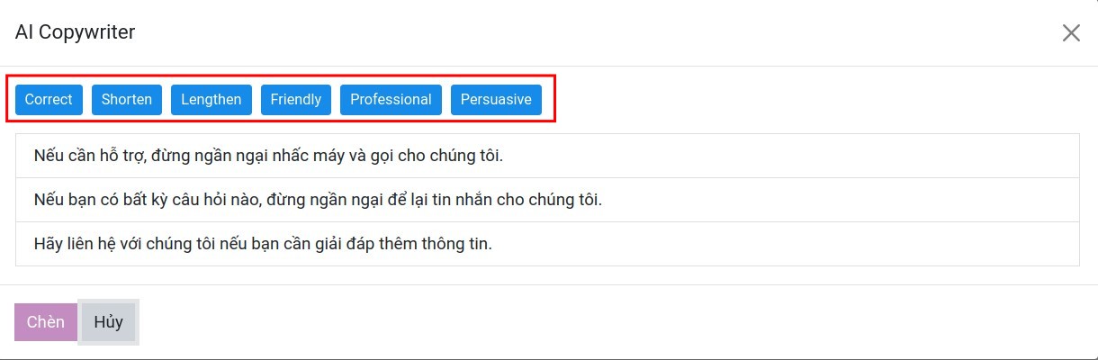 Kết quả văn bản mặc định