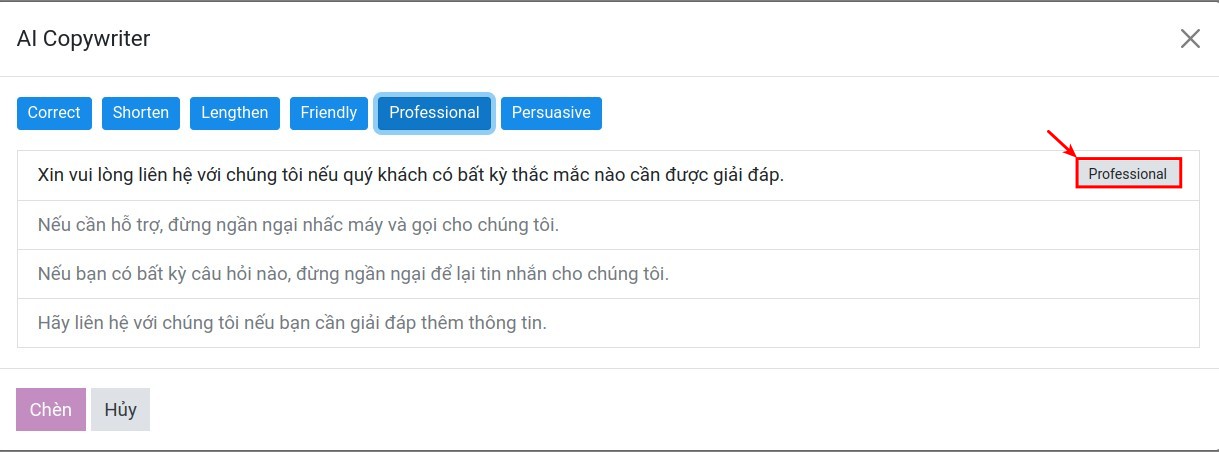 Kết quả văn bản mặc định