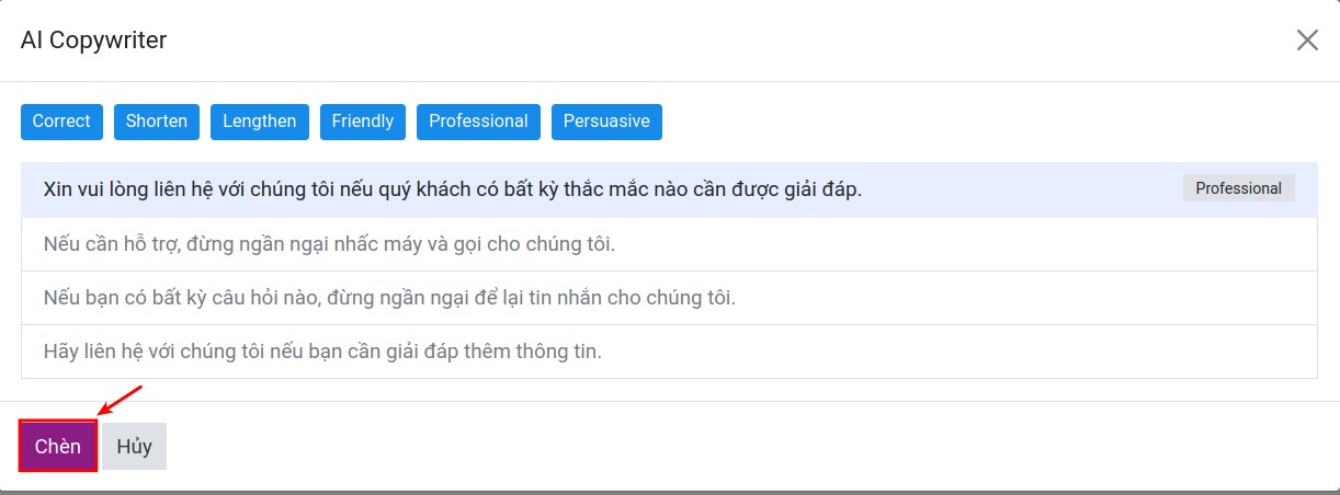 Kết quả văn bản mặc định