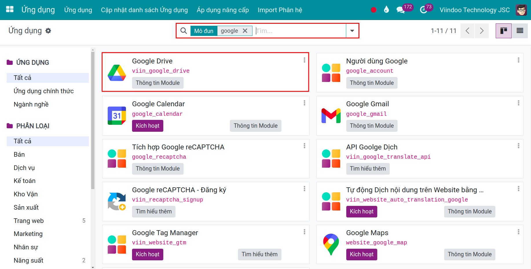 Liên kết tạo mẫu Google Drive Viindoo