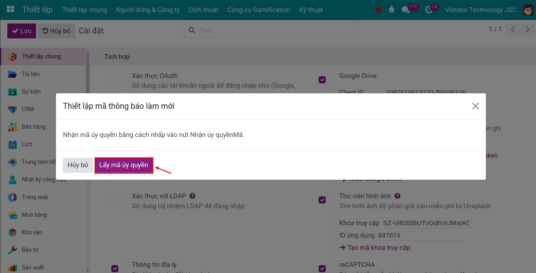 Liên kết tạo mẫu Google Drive Viindoo