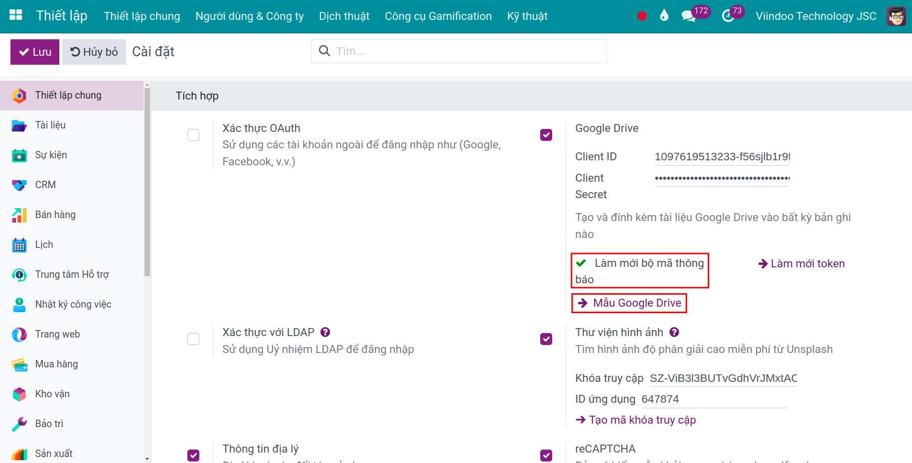 Tạo mẫu Google Drive Viindoo