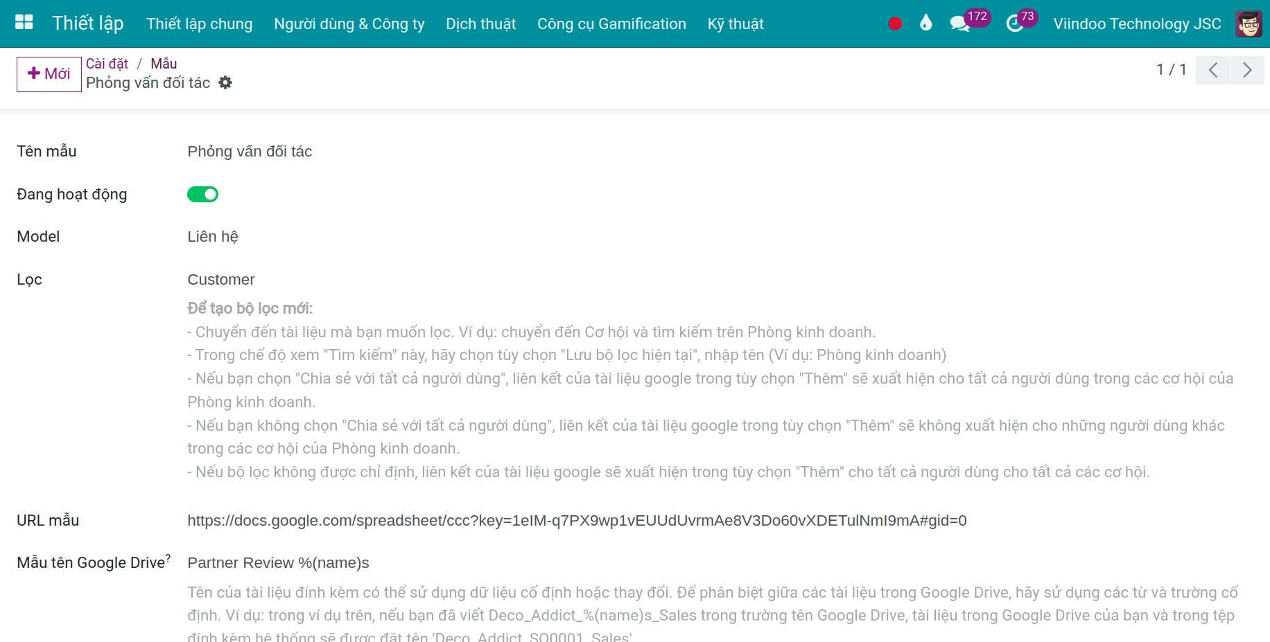 Tạo mẫu mới Google Drive Viindoo