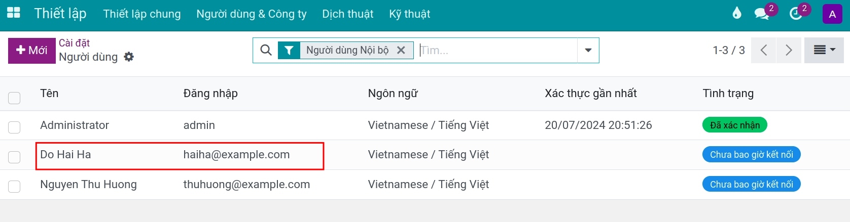 Bấm vào người dùng muốn phân quyền