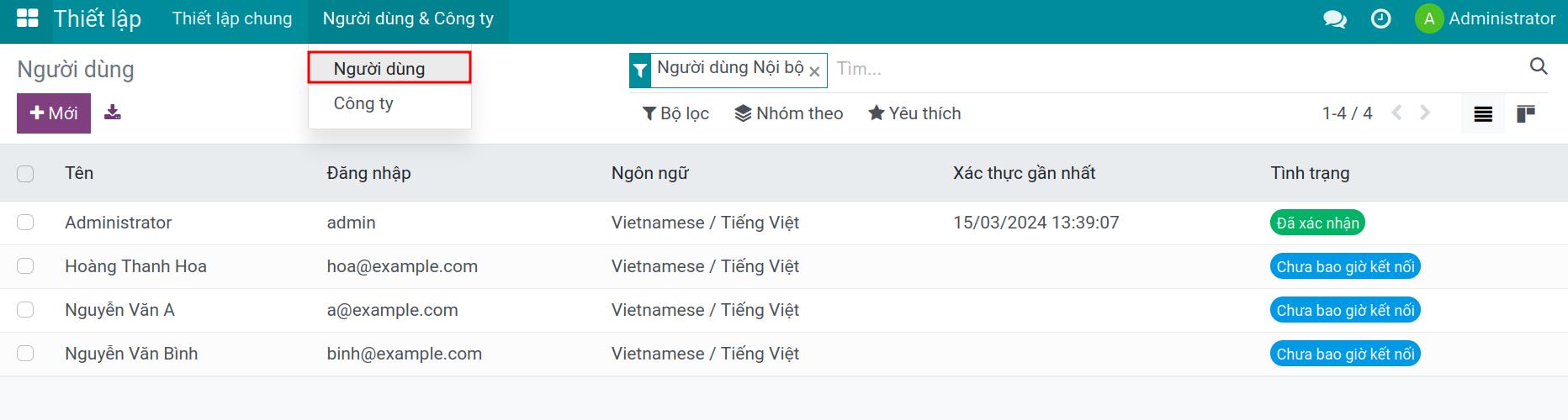 Chọn tài khoản nhân viên cần thiết lập phân quyền