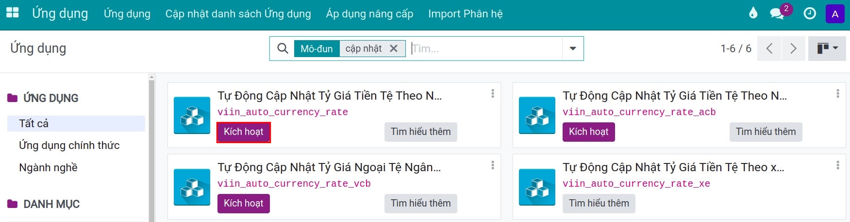 Mô-đun hỗ trợ cập nhật tỷ giá tự động Viindoo