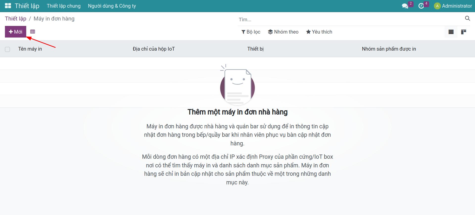 Tạo máy in mới