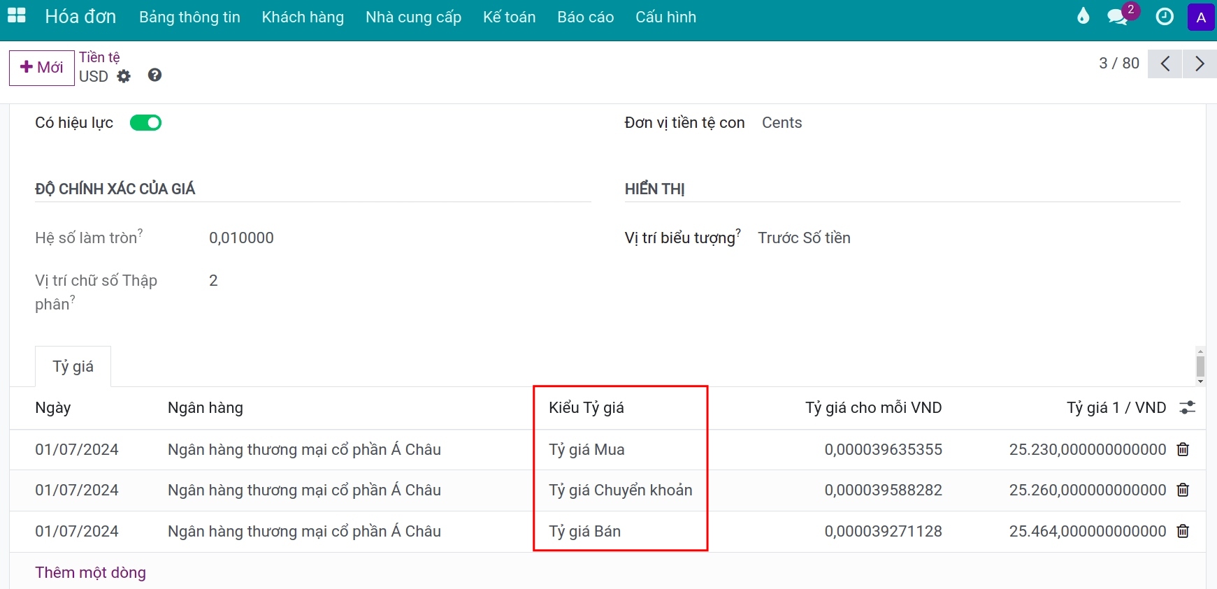 Tỷ giá ngân hàng tự động được cập nhật Viindoo