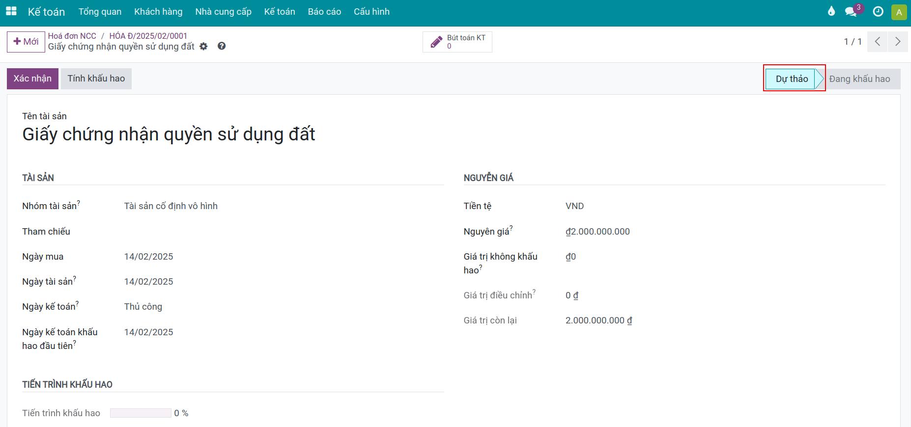 Xem Tài sản từ giao diện Hóa đơn Nhà cung cấp của Viindoo