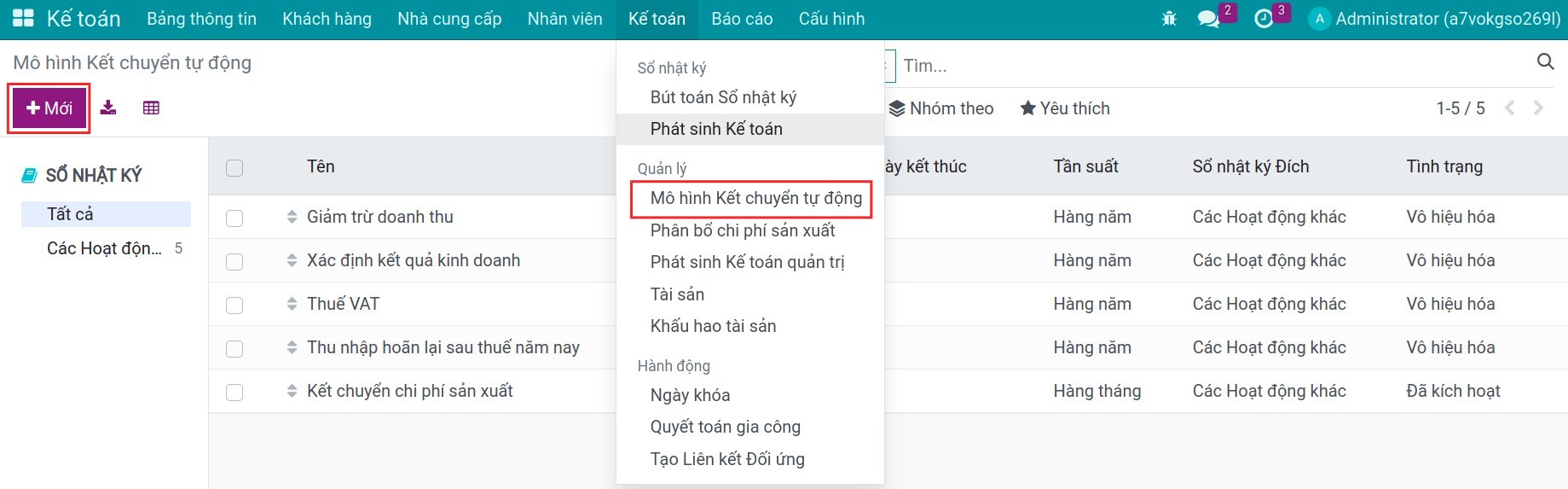 Mô hình kết chuyển tự động trong Viindoo