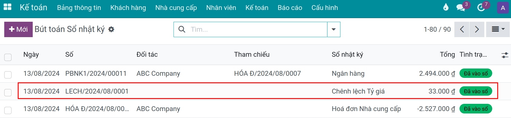 Bút toán sinh ra từ thanh toán tiền tệ công ty Viindo