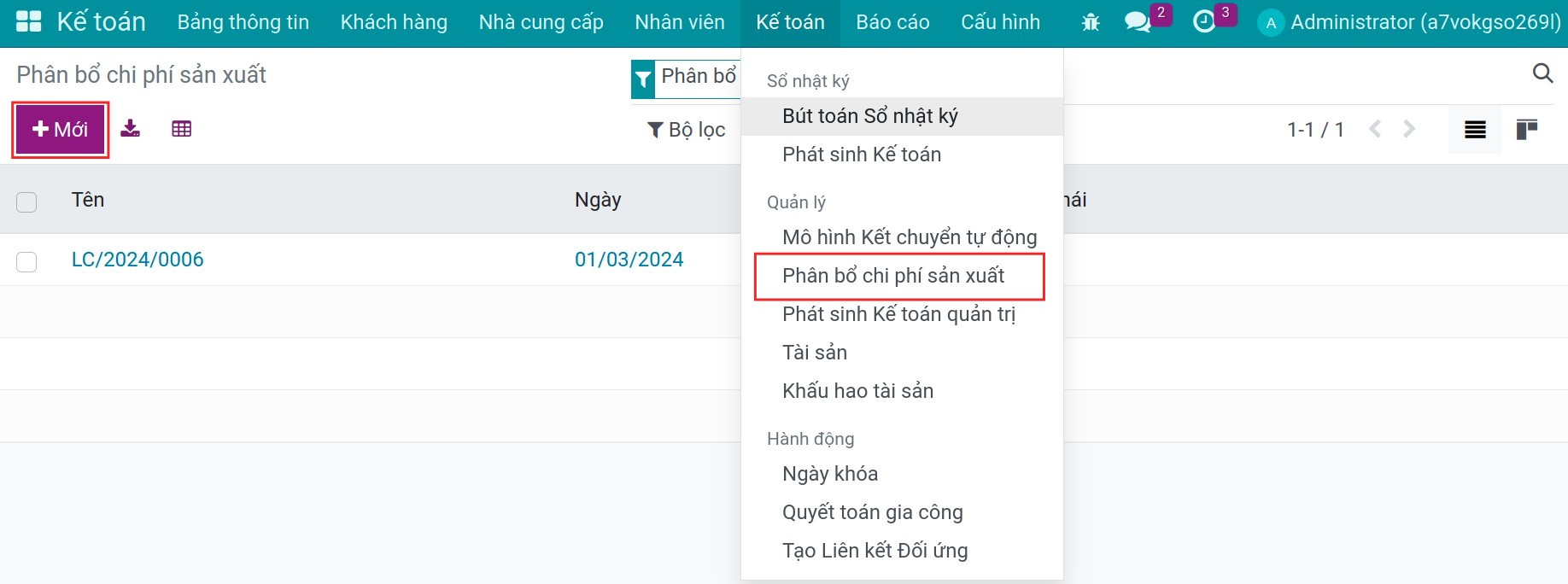 Tạo lệnh phân bổ chi phí sản xuất