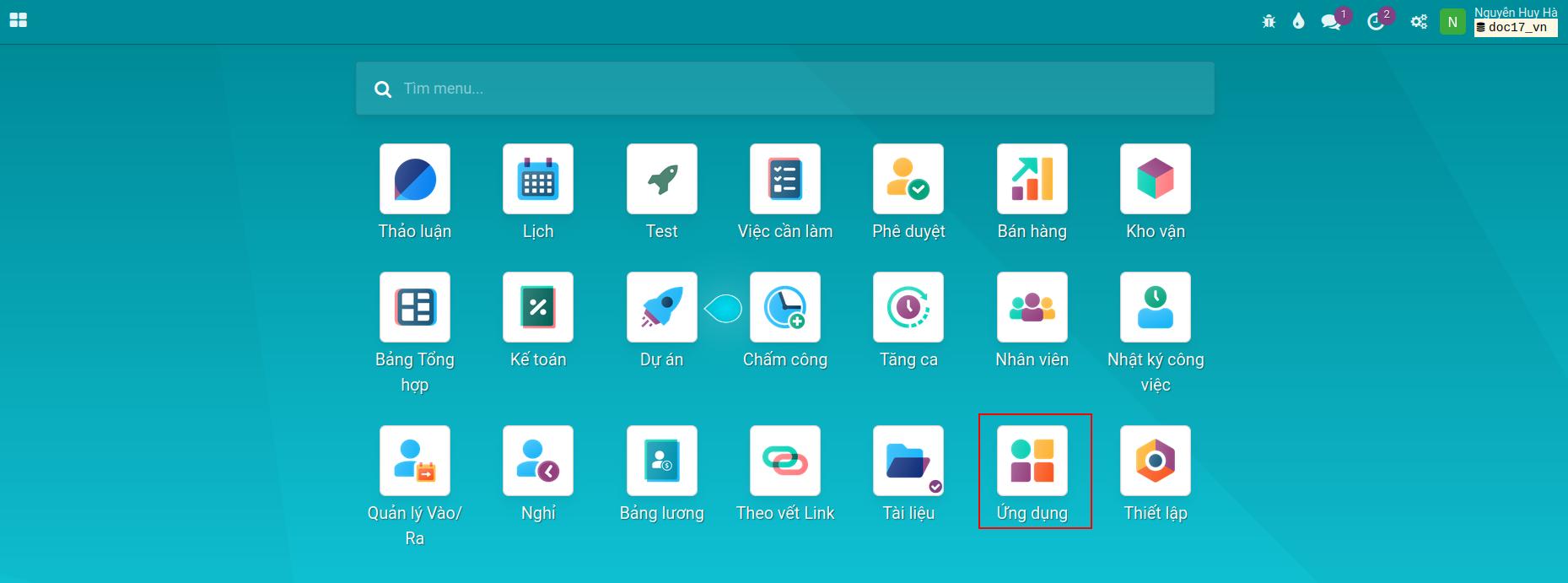 Giao diện danh sách ứng dụng