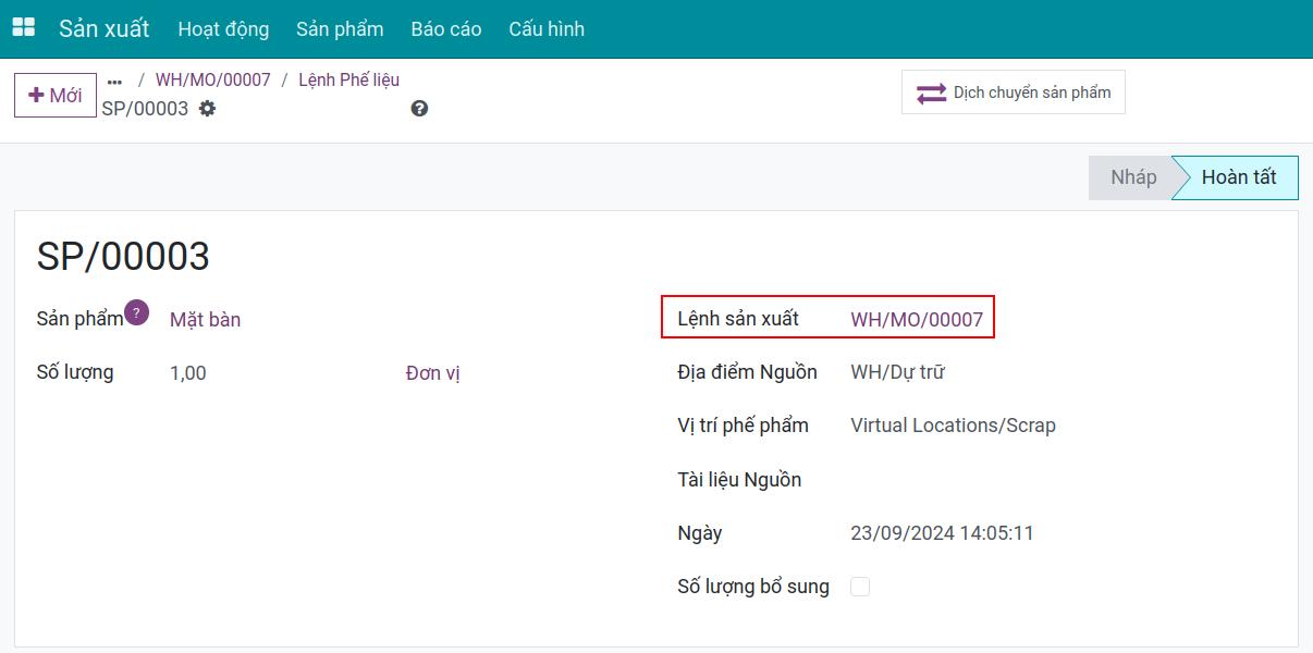 Thông tin của Lệnh phế liệu liên quan