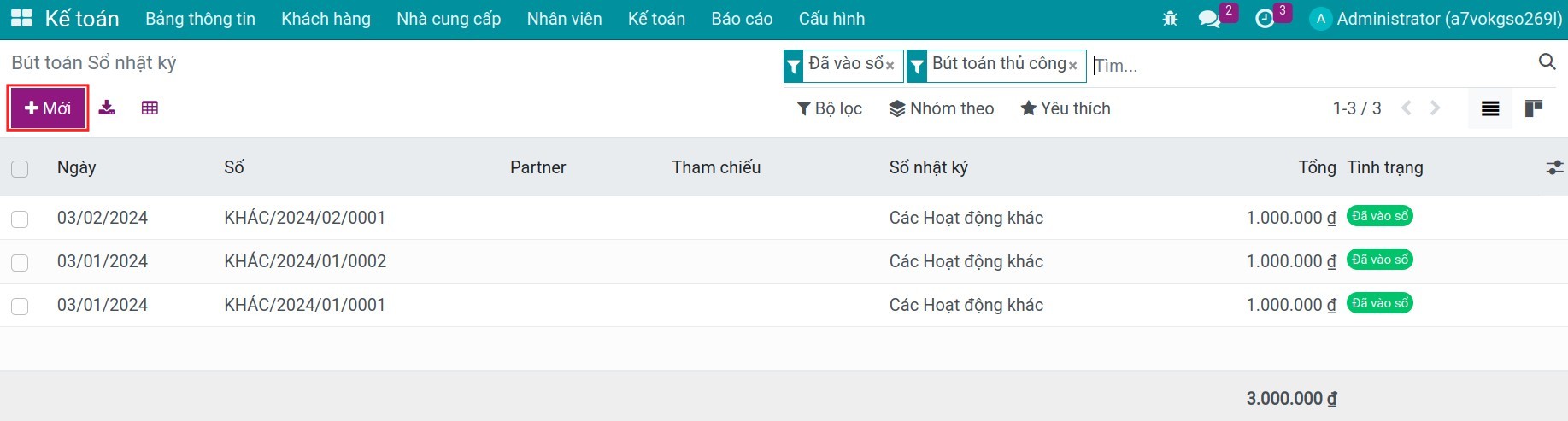 Bút toán sổ nhật ký trong Viindoo