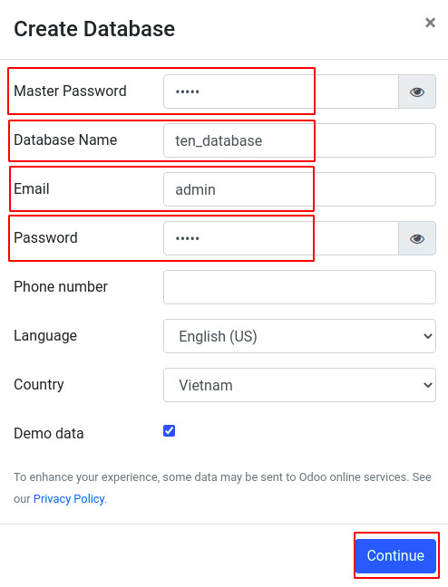 Tạo database