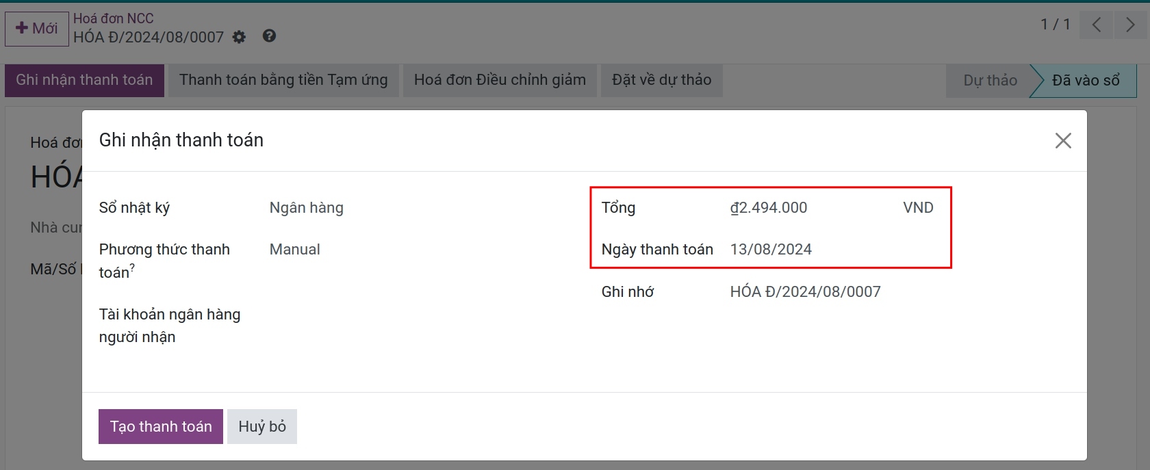 Thanh toán hóa đơn ngoại tệ bằng tiền tệ Công ty Viindoo