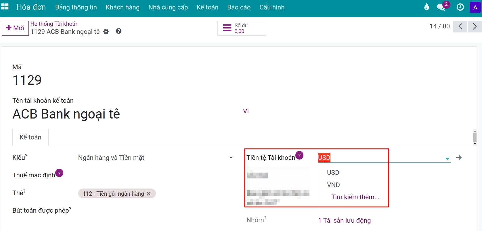 Thiết lập tiền tệ Tài khoản Kế toán Viindoo
