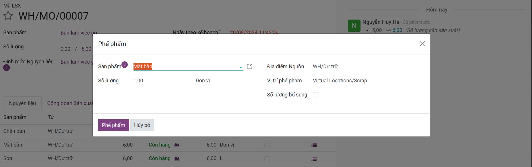 Thông tin Phế liệu ghi nhận từ quá trình sản xuất