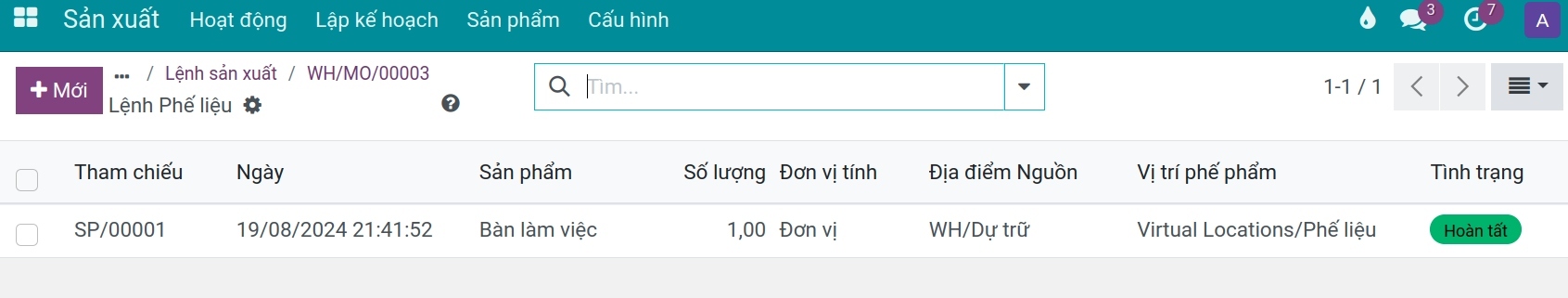 Thông tin phế liệu phát sinh trong hoạt động nhập hàng Viindoo
