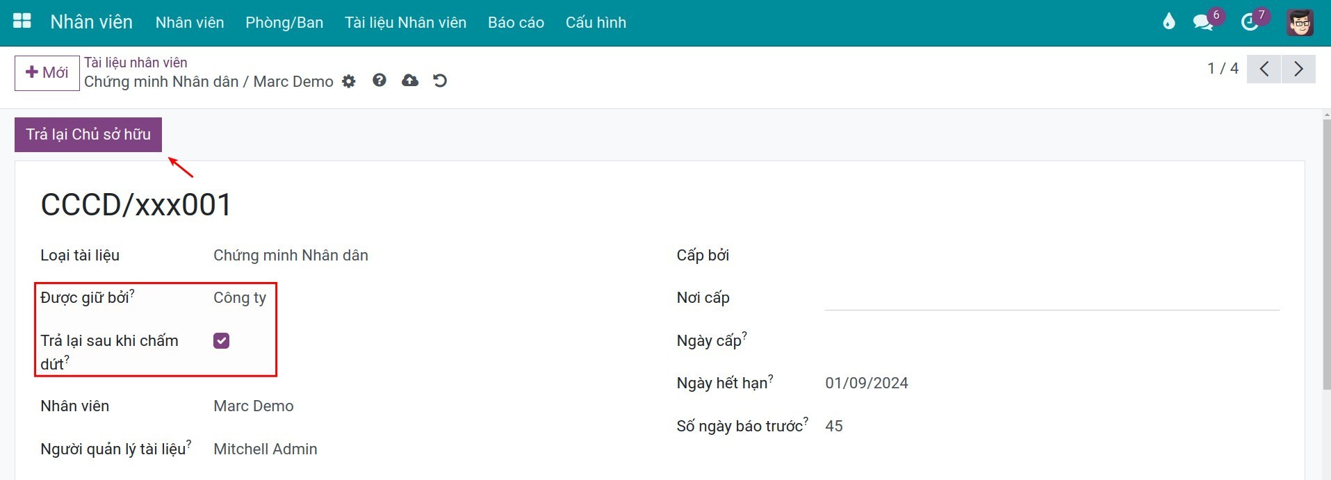 Trả lại tài liệu cho nhân viên sau khi chấm dứthợp đồng lao động