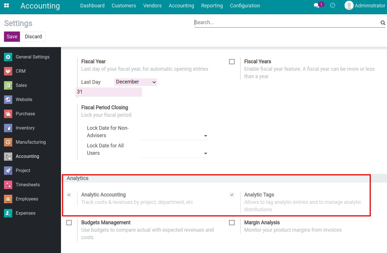Enable Analytic Tags in Viindoo