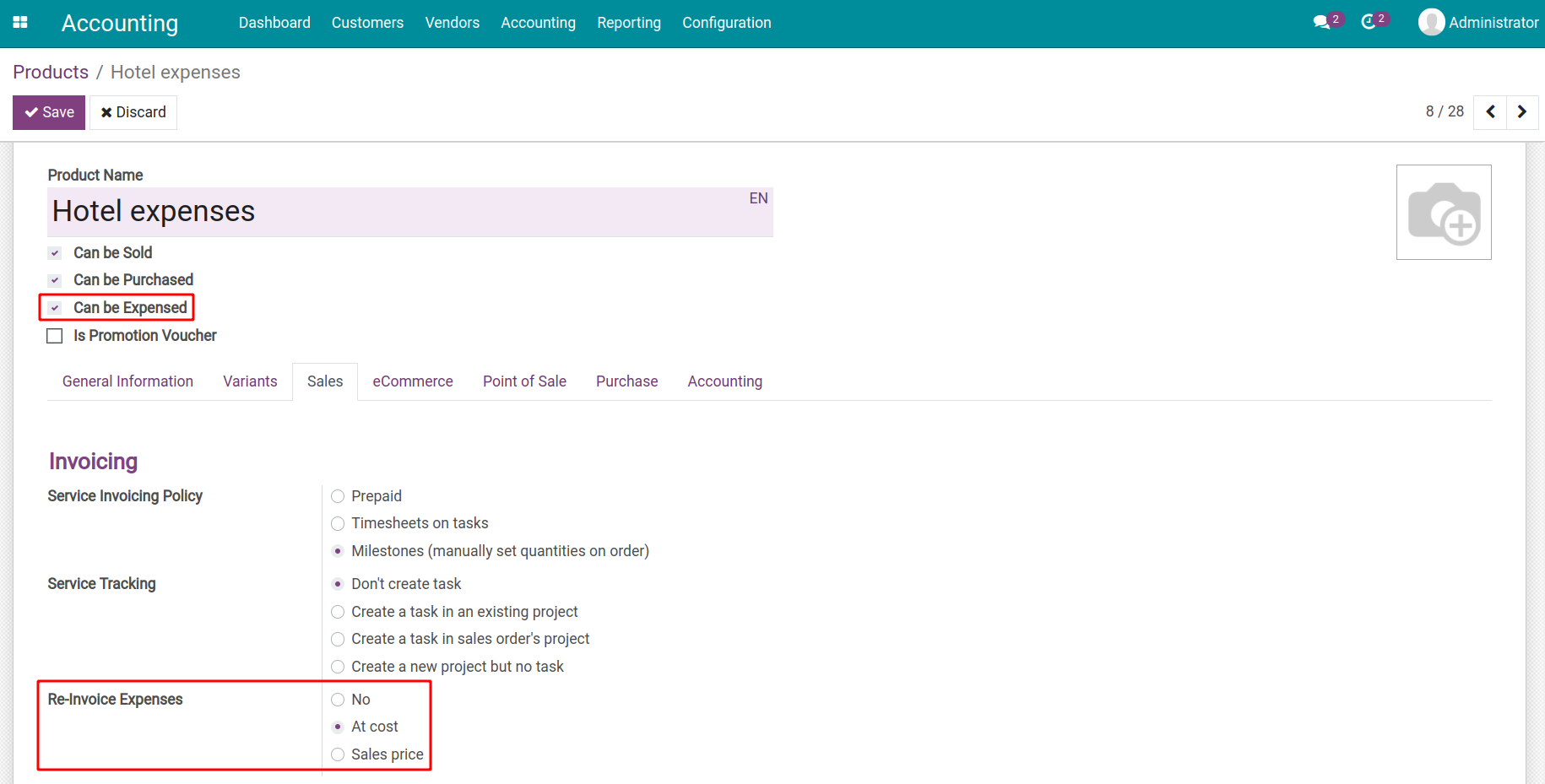 Configure expense product