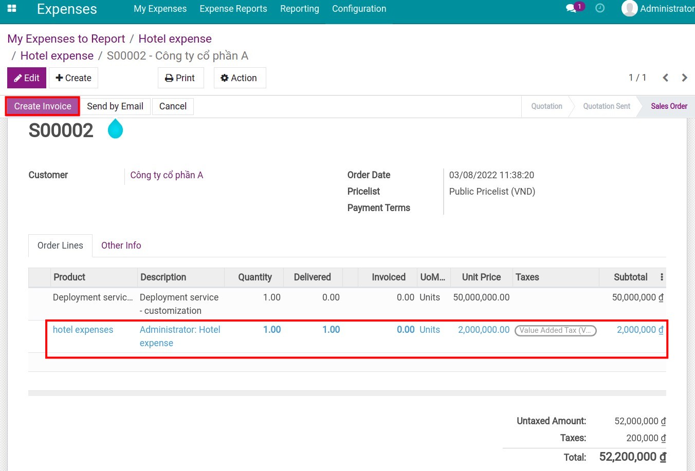 Expenses set on the order to re-invoice to customers.