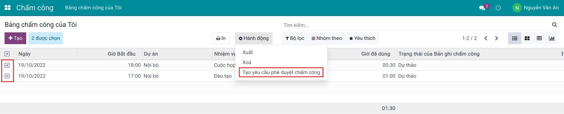 Tạo phê duyệt chấm công