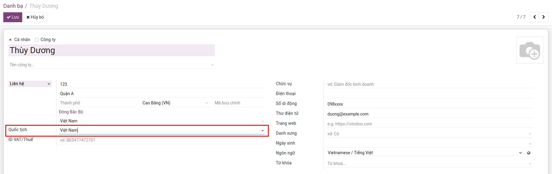 Quản lý quốc tịch đối tác