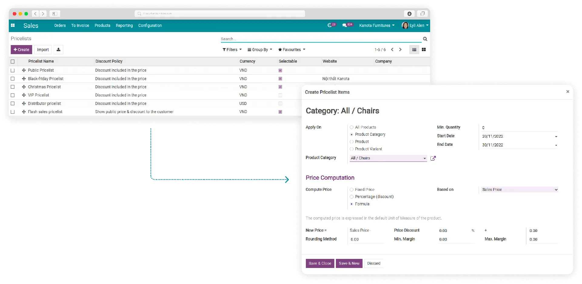 Create pricelist with Viindoo Sales